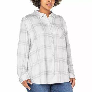 Well Worn Women's Plus Size 2X White Plaid Soft Long Sleeve Shirt NWT